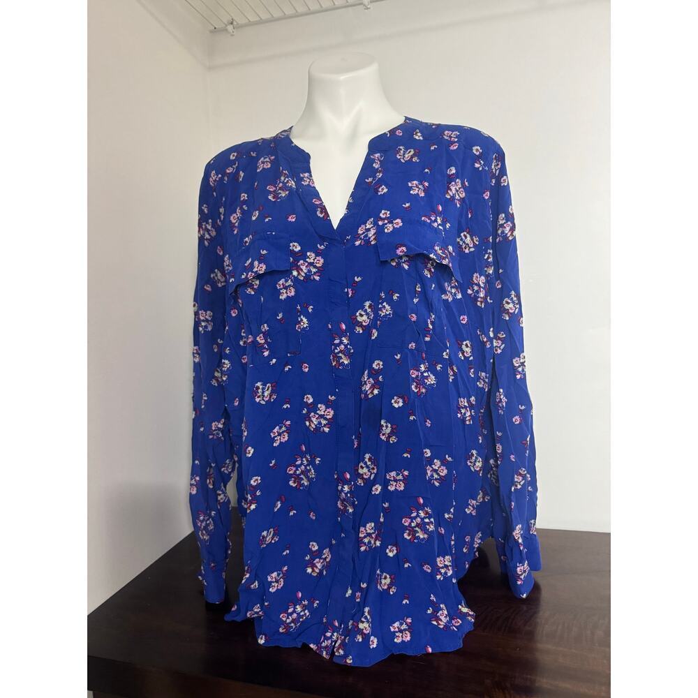 A.N.A Royal Blue Lightweight Floral Long Sleeve Blouse – Size 3X